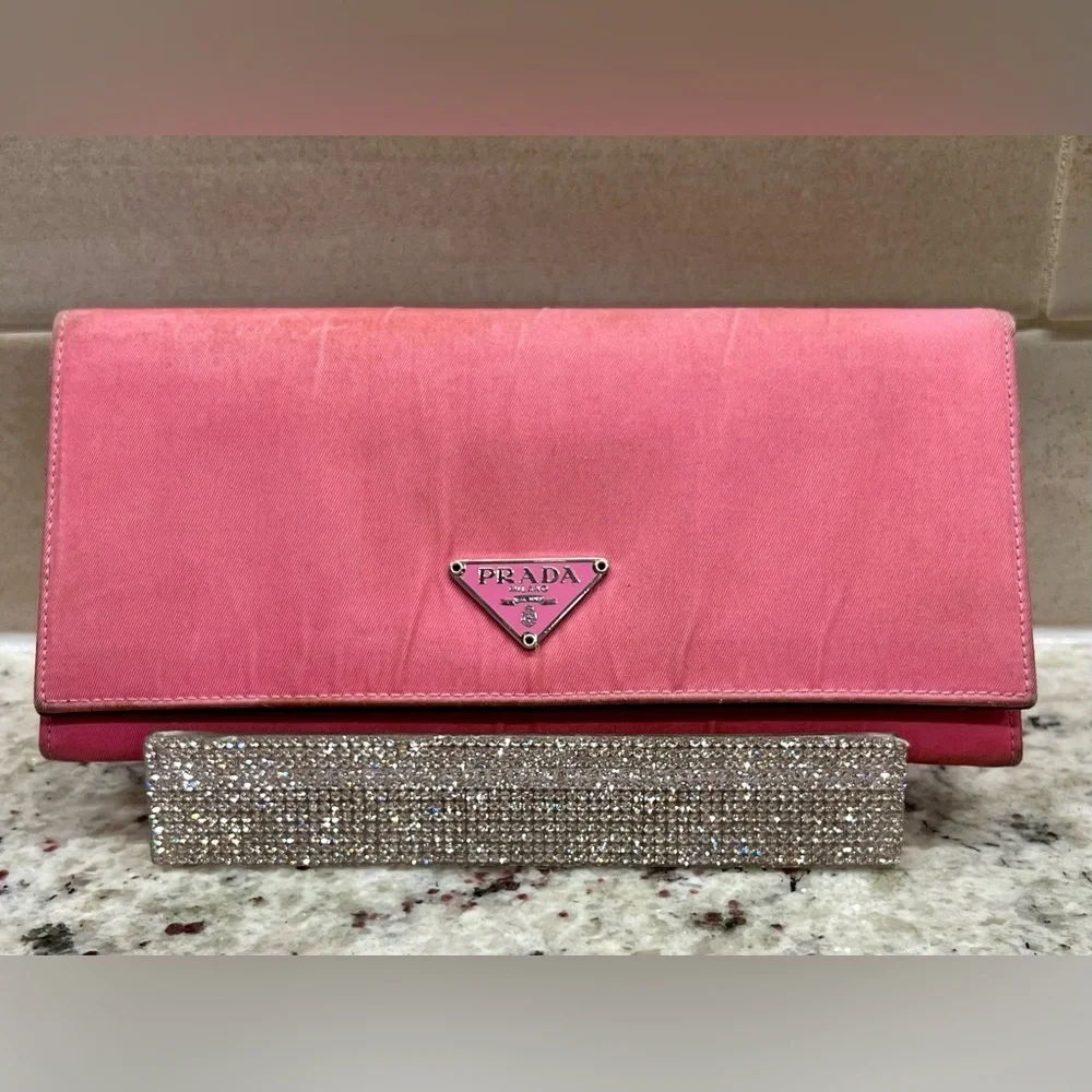 PRADA Pink Nylon Long Wallet, Authentic EUC